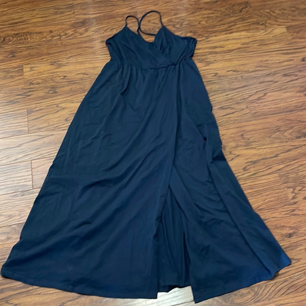 Women’s size XL dark blue cotton stretch full length dress. Never worn/no tags